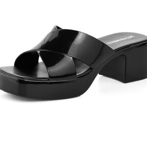 Jeffrey Campbell Black Patent Platform Slide Sandals